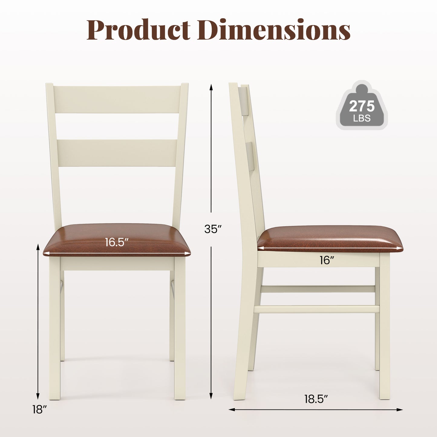 PU Leather Upholstered Armless Wooden Dining Chairs Set of 2 - 35 Inch Height