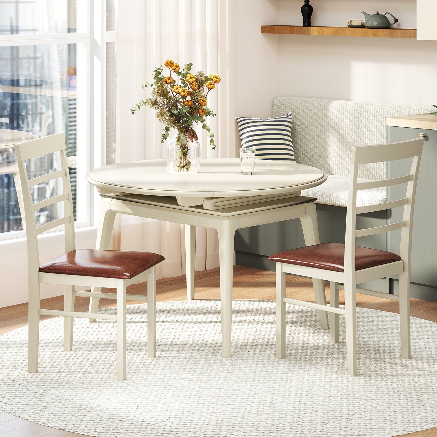 PU Leather Upholstered Armless Wooden Dining Chairs Set of 2 - 37 Inch Height