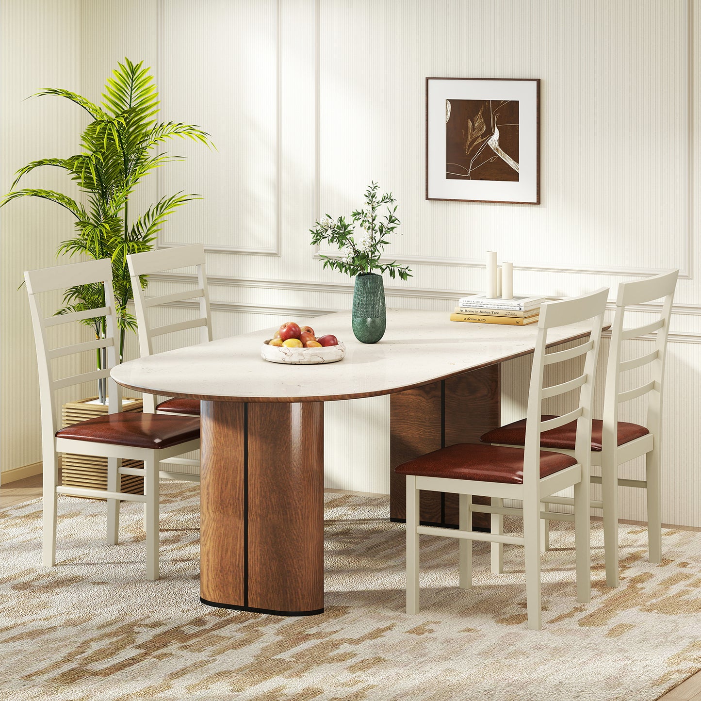 PU Leather Upholstered Armless Wooden Dining Chairs Set of 2 - 37 Inch Height
