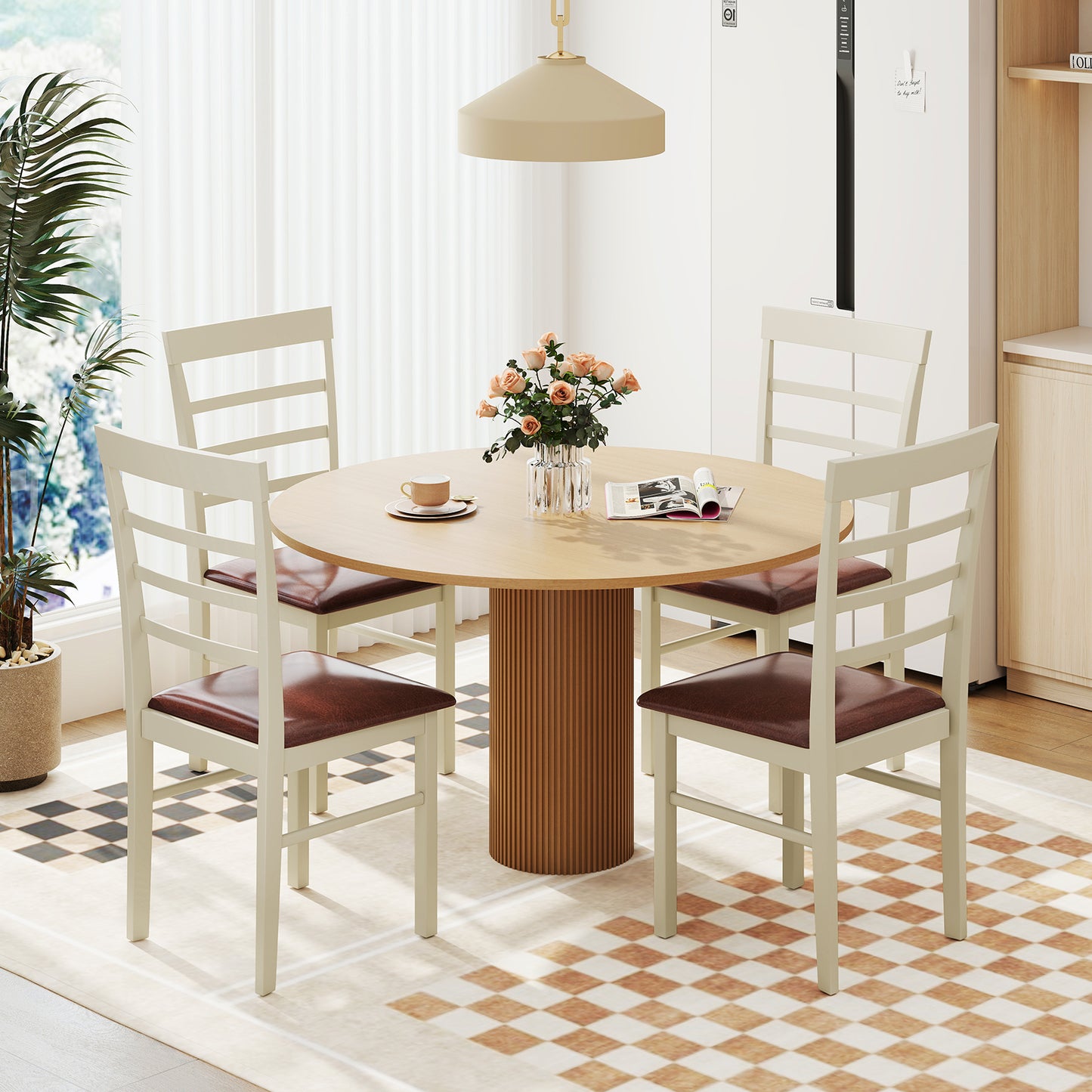 PU Leather Upholstered Armless Wooden Dining Chairs Set of 2 - 37 Inch Height