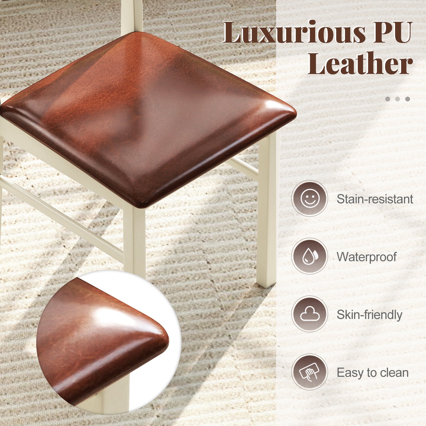 PU Leather Upholstered Armless Wooden Dining Chairs Set of 2 - 37 Inch Height