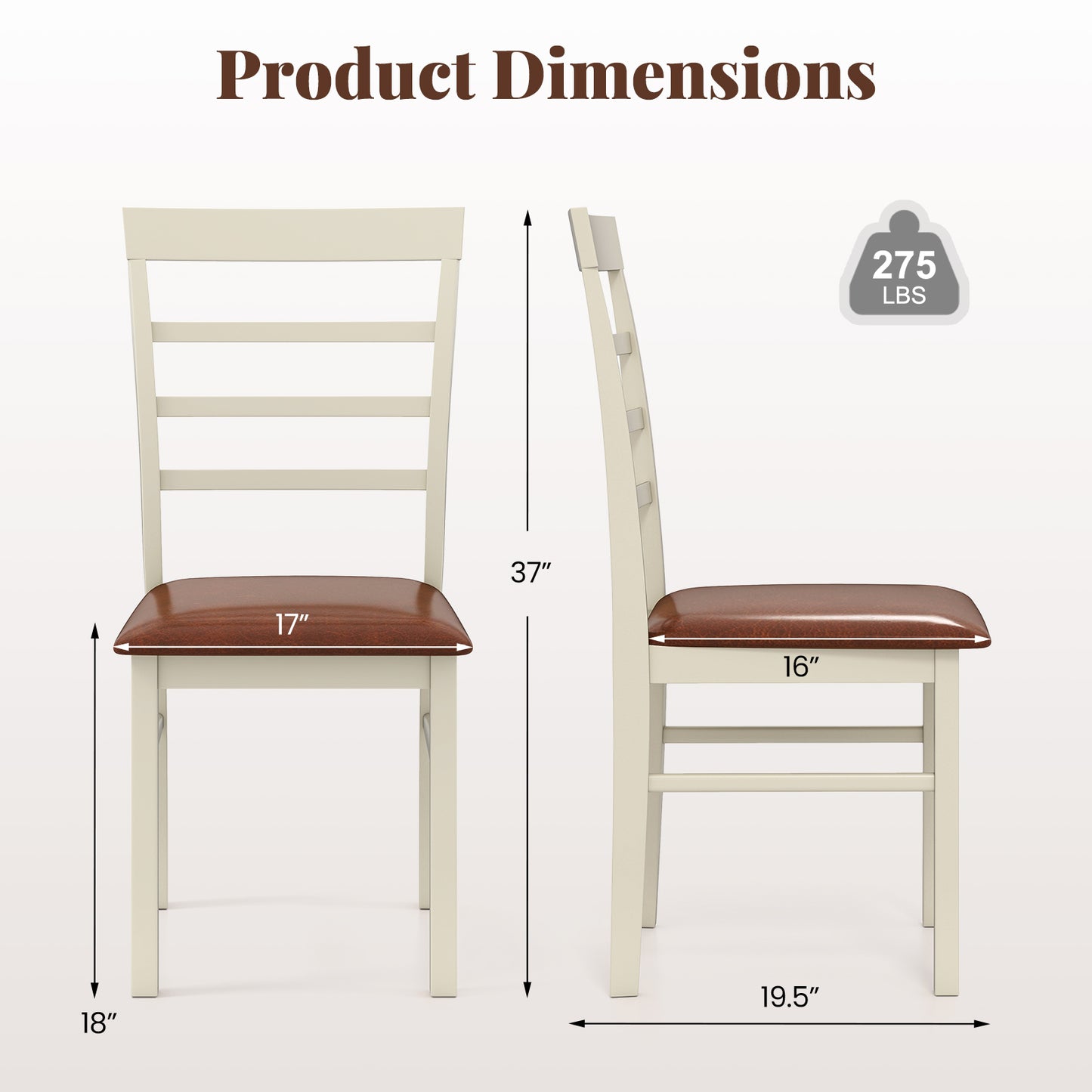 PU Leather Upholstered Armless Wooden Dining Chairs Set of 2 - 37 Inch Height