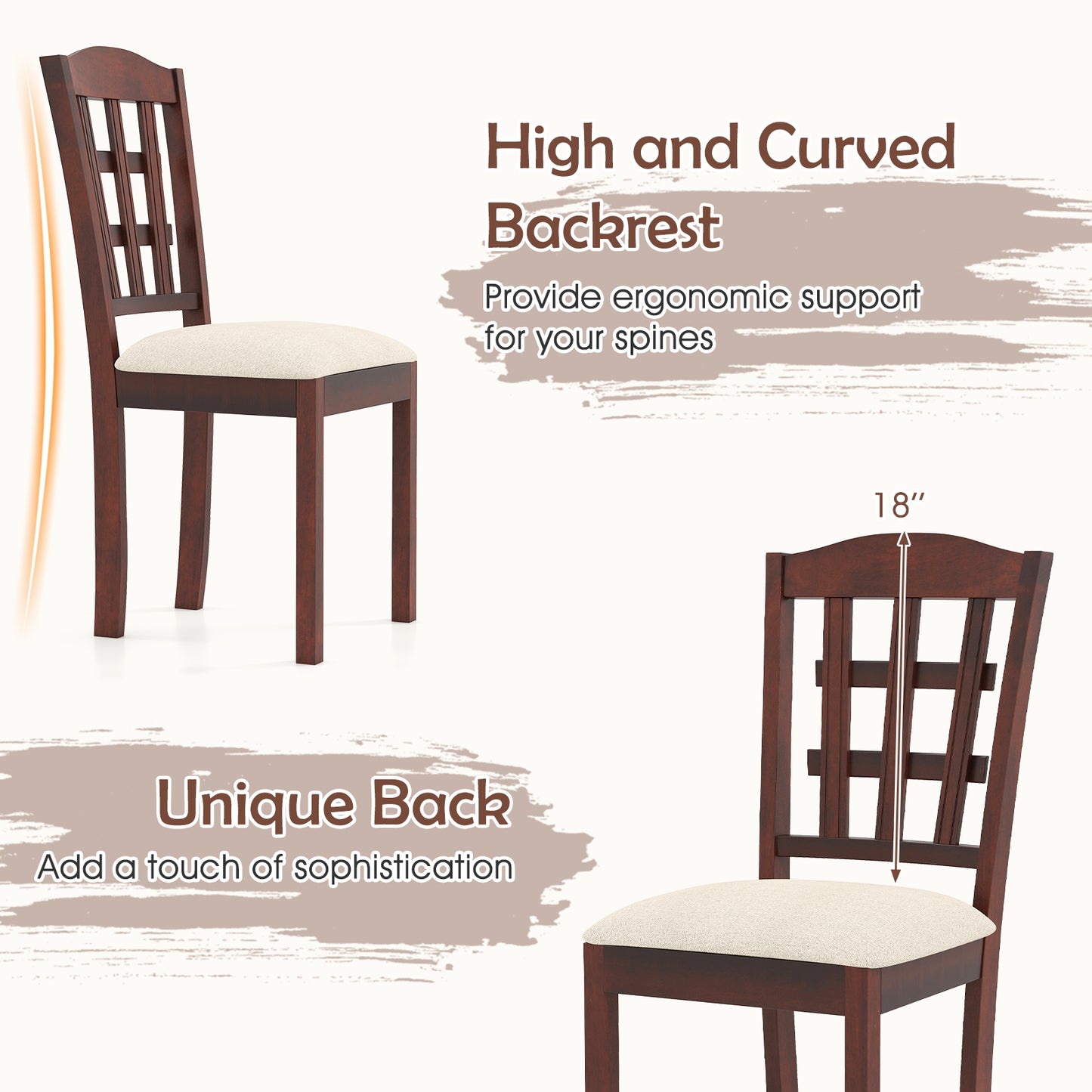 Ergonomic Rubber Wood Dining Chairs with Padded Linen Seat, Set of 2