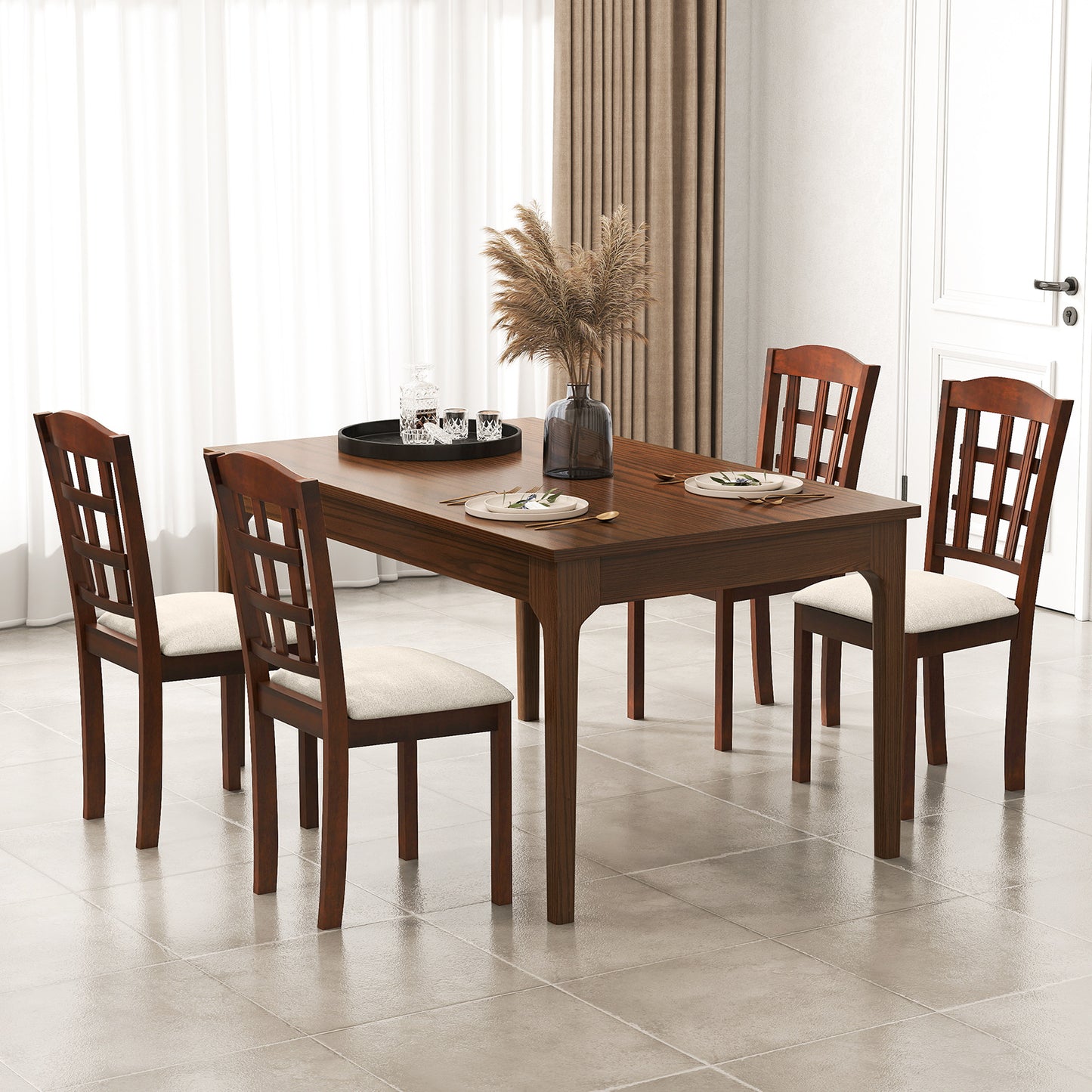 Ergonomic Rubber Wood Dining Chairs with Padded Linen Seat, Set of 2