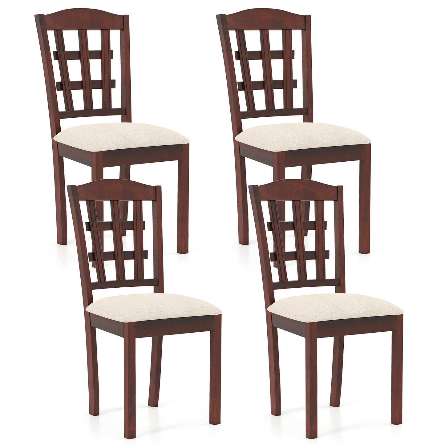 Ergonomic Rubber Wood Dining Chairs with Padded Linen Seat, Set of 2