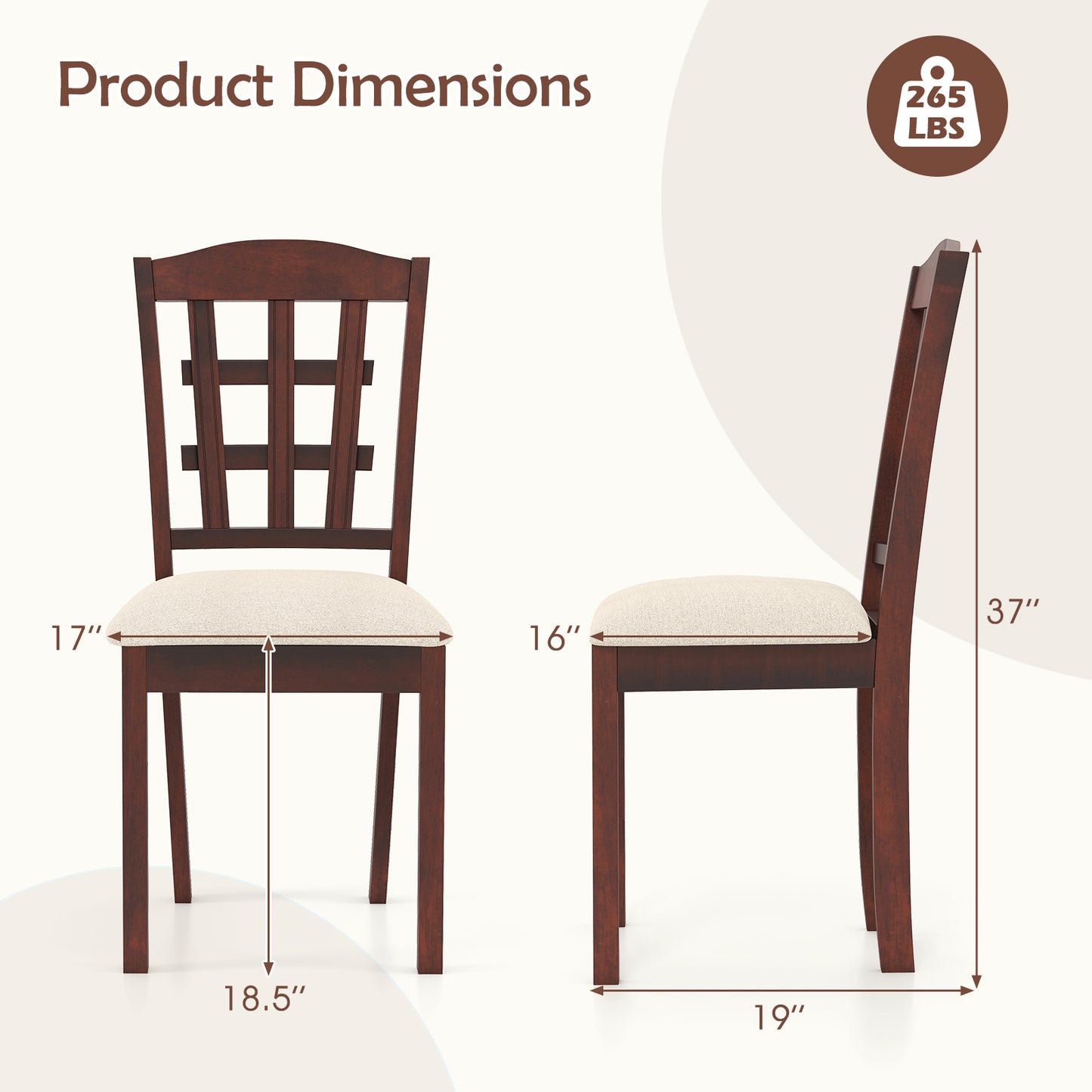 Ergonomic Rubber Wood Dining Chairs with Padded Linen Seat, Set of 2