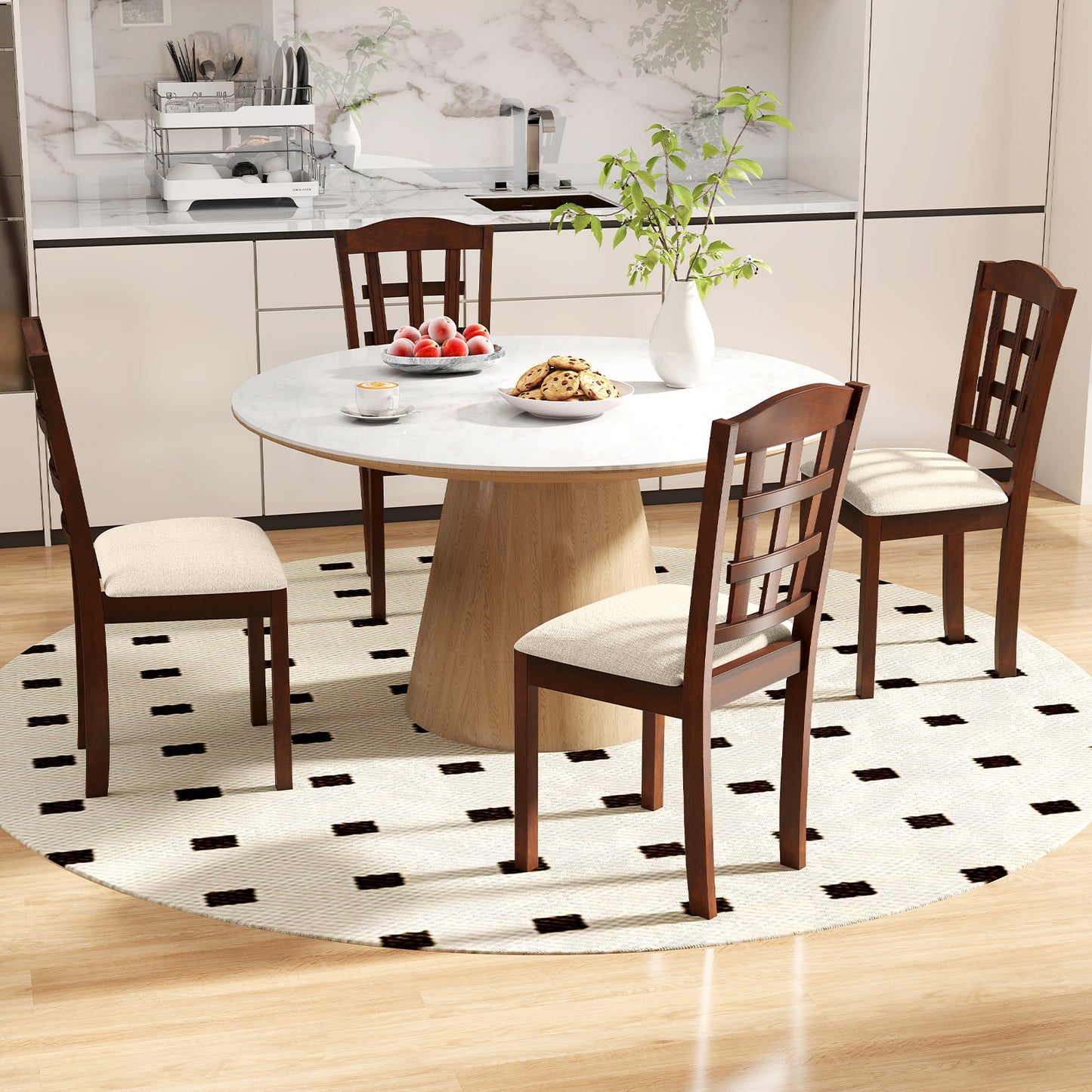 Ergonomic Rubber Wood Dining Chairs with Padded Linen Seat, Set of 2