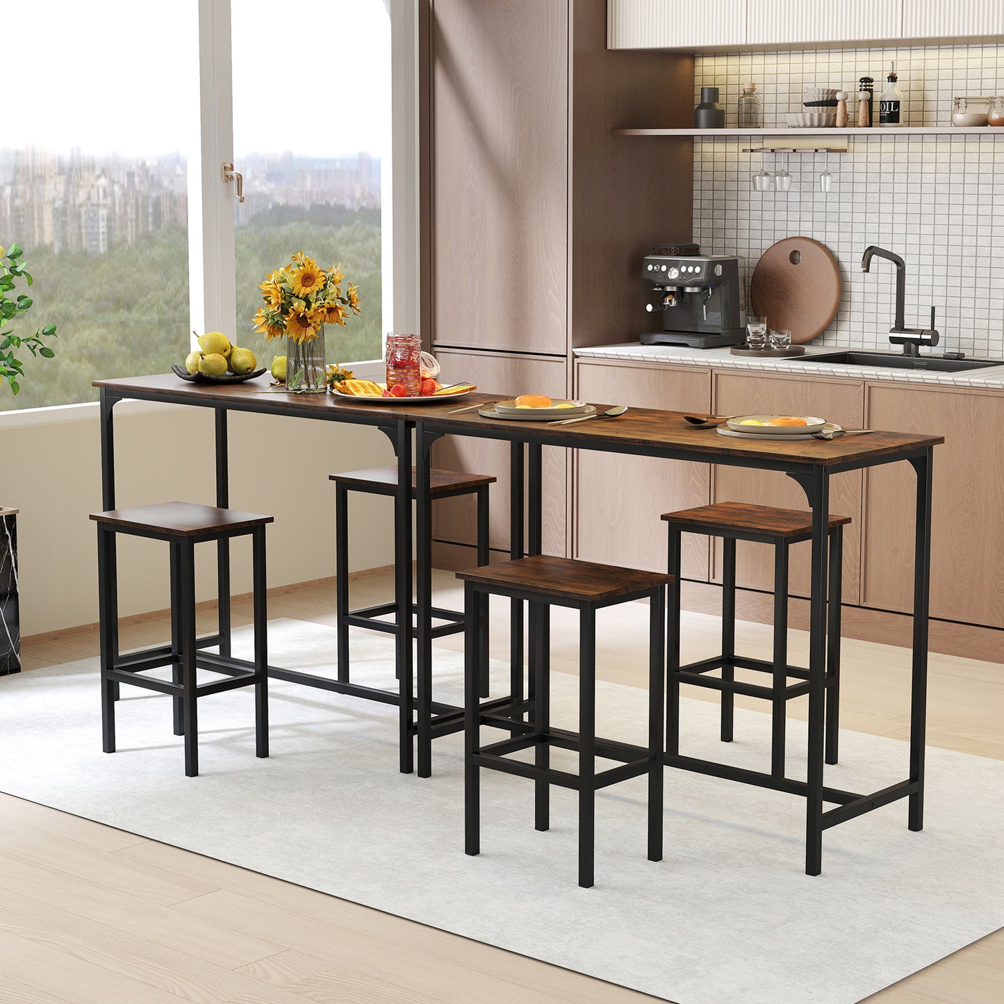 47.5 Inch Industrial Counter Height Dining Set with 2 Bar Stools Coffee Finish