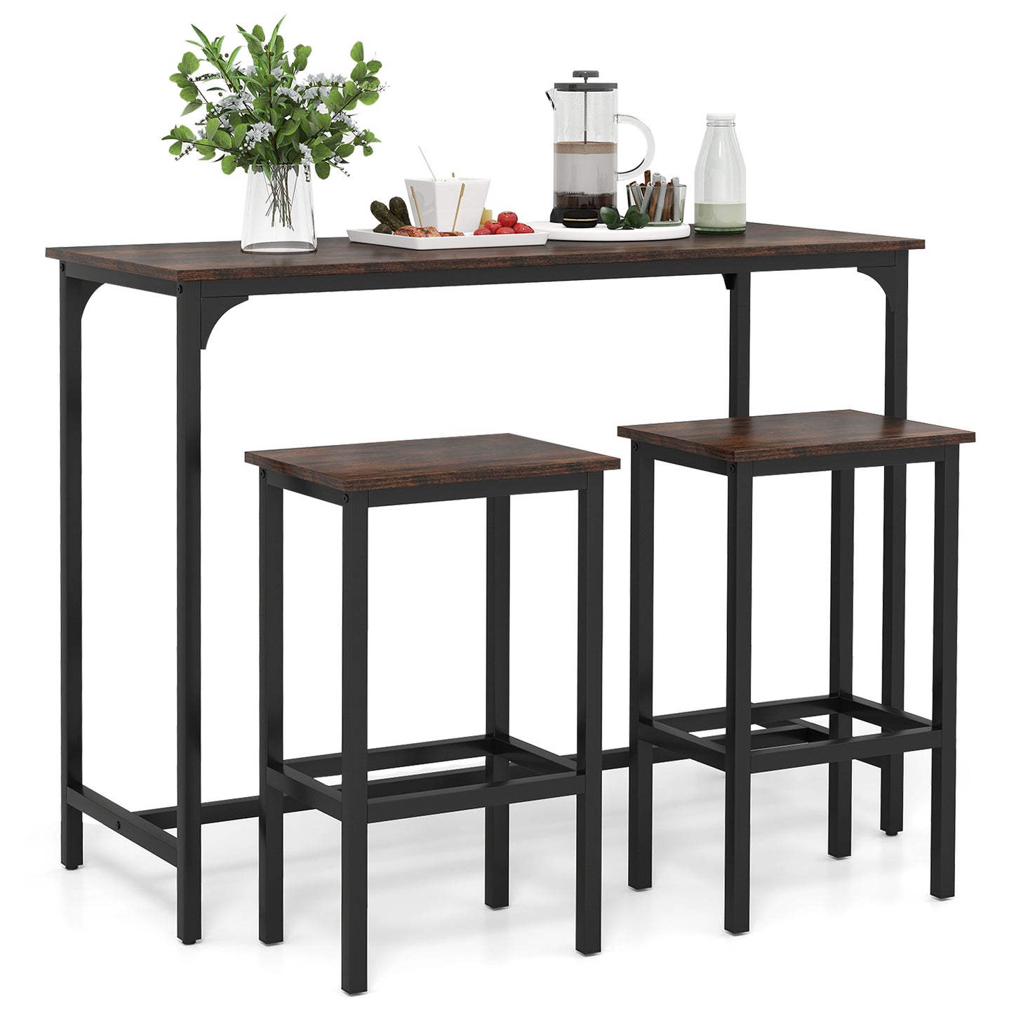 47.5 Inch Industrial Counter Height Dining Set with 2 Bar Stools Coffee Finish
