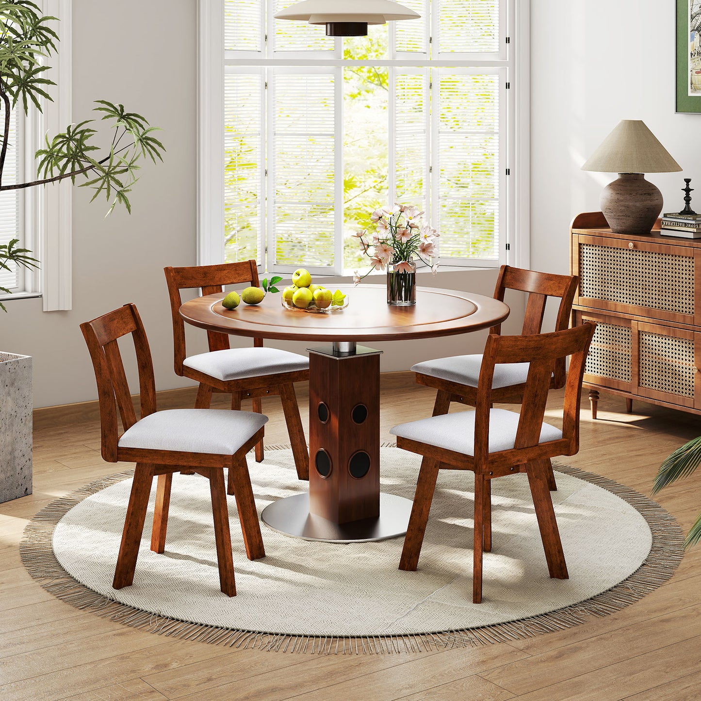 360 Degree Swivel Dining Chairs with Durable Rubber Wood Frame Set of 2