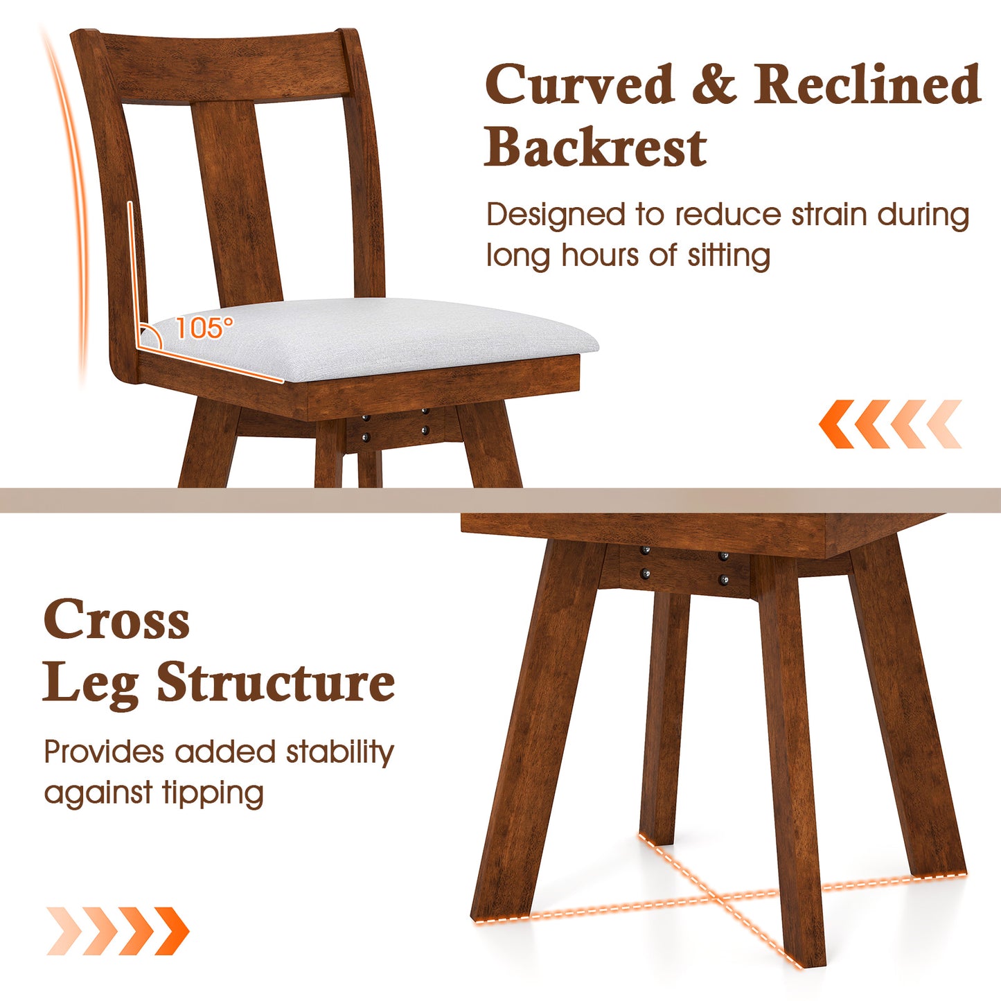 360 Degree Swivel Dining Chairs with Durable Rubber Wood Frame Set of 2