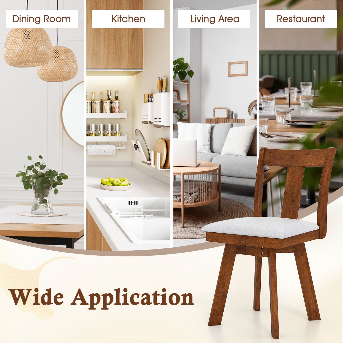 360 Degree Swivel Dining Chairs with Durable Rubber Wood Frame Set of 2