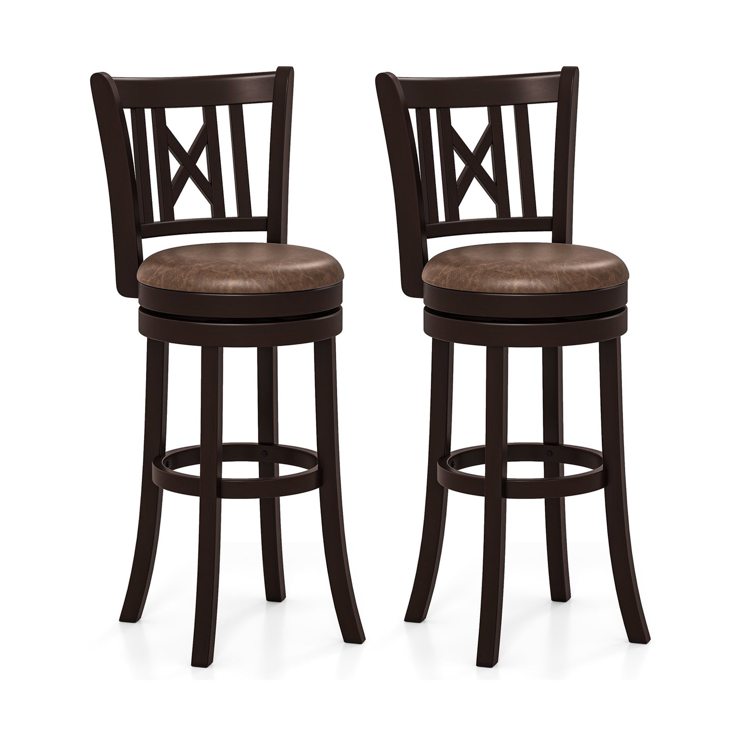 Swivel Bar Stools with Footrest and Hollow Backrest 2-Piece Set - 30 inch