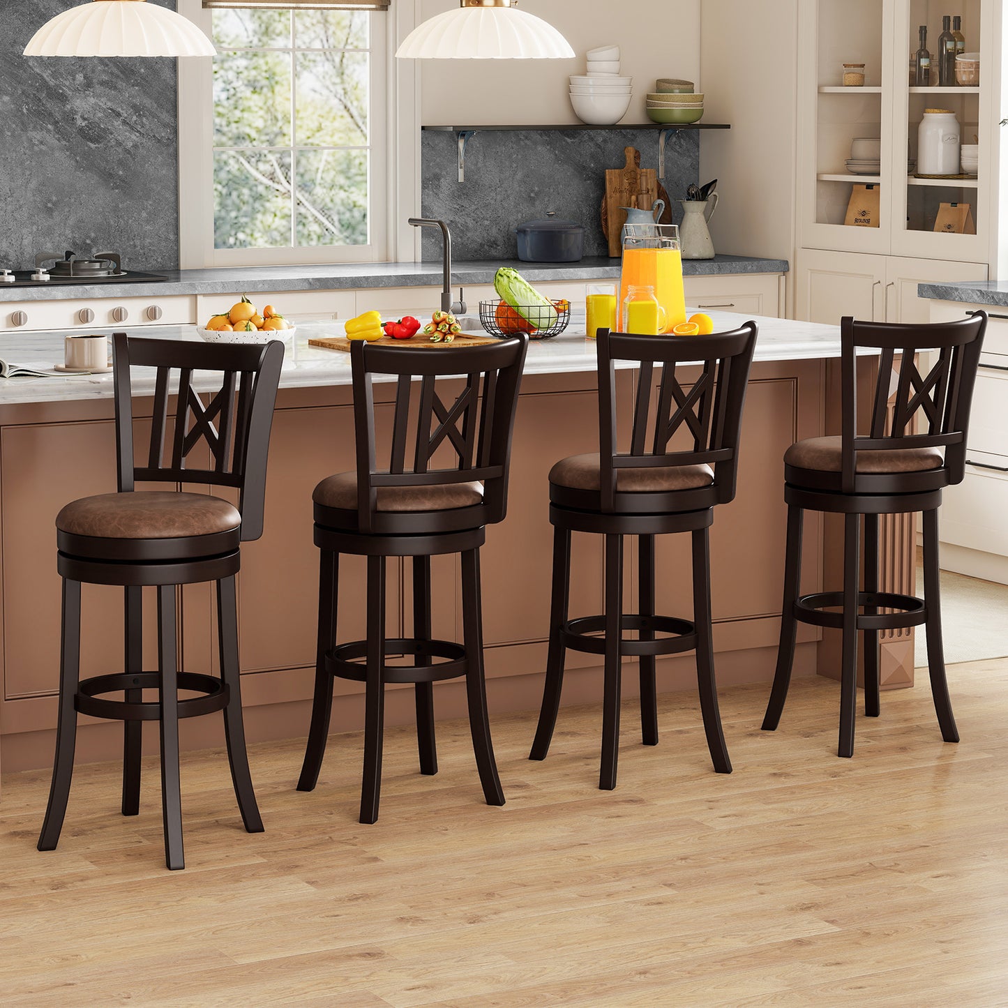 Swivel Bar Stools with Footrest and Hollow Backrest 2-Piece Set - 30 inch
