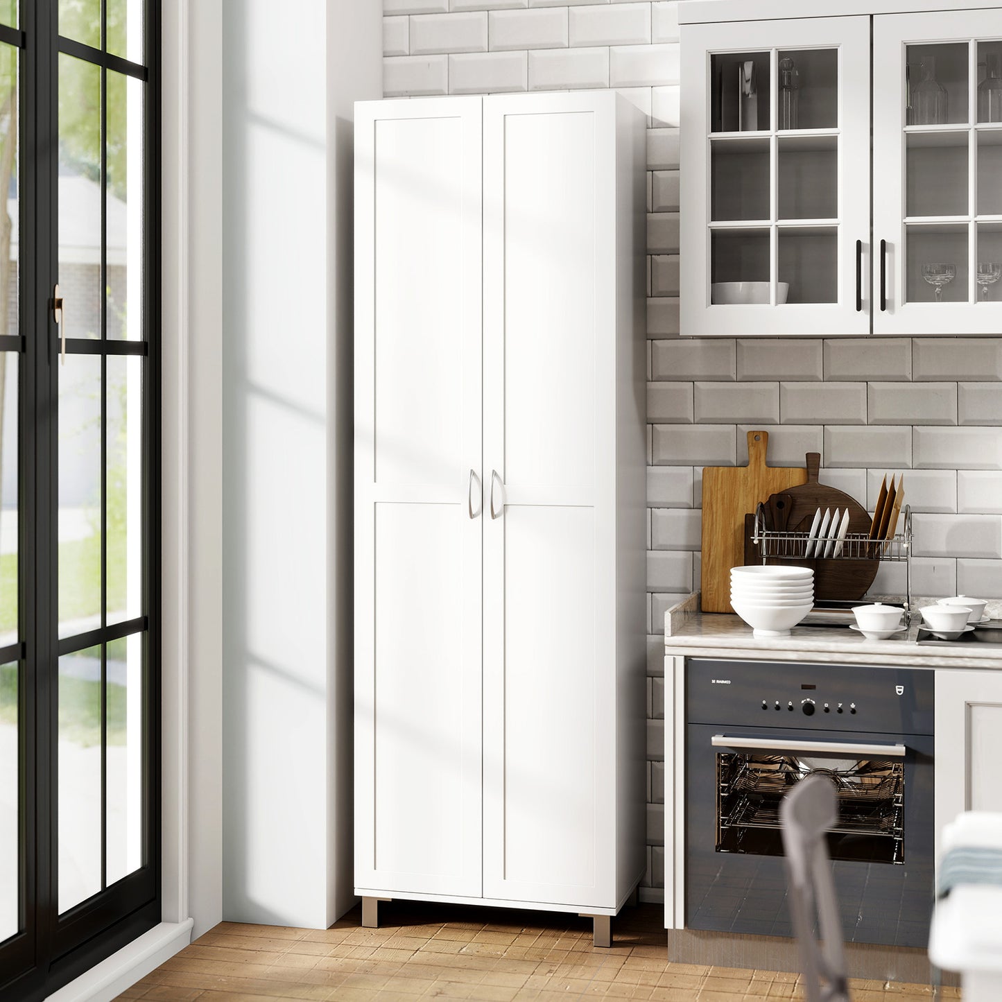 Tall Freestanding Storage Cabinet with Adjustable Shelves and Double Doors 73.5 Inch
