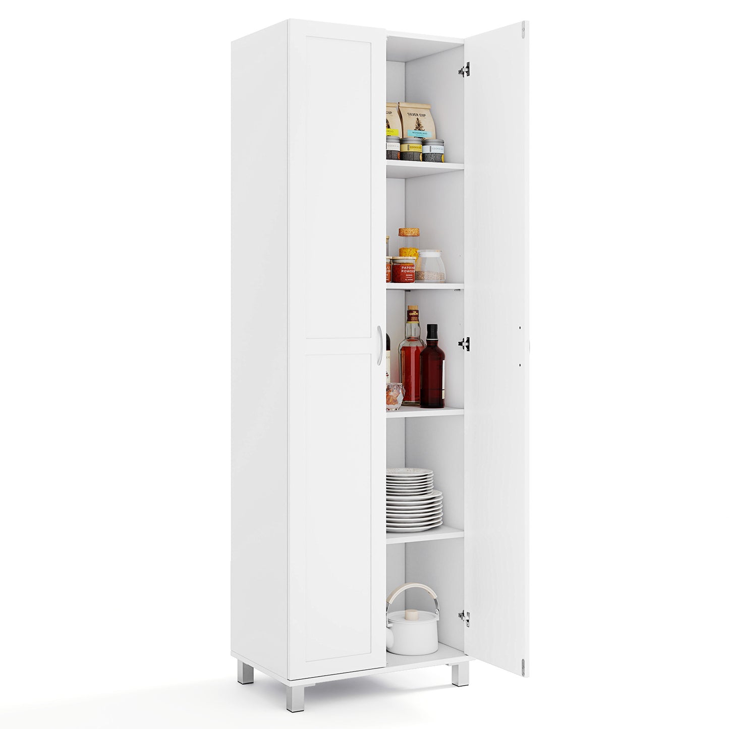 Tall Freestanding Storage Cabinet with Adjustable Shelves and Double Doors 73.5 Inch