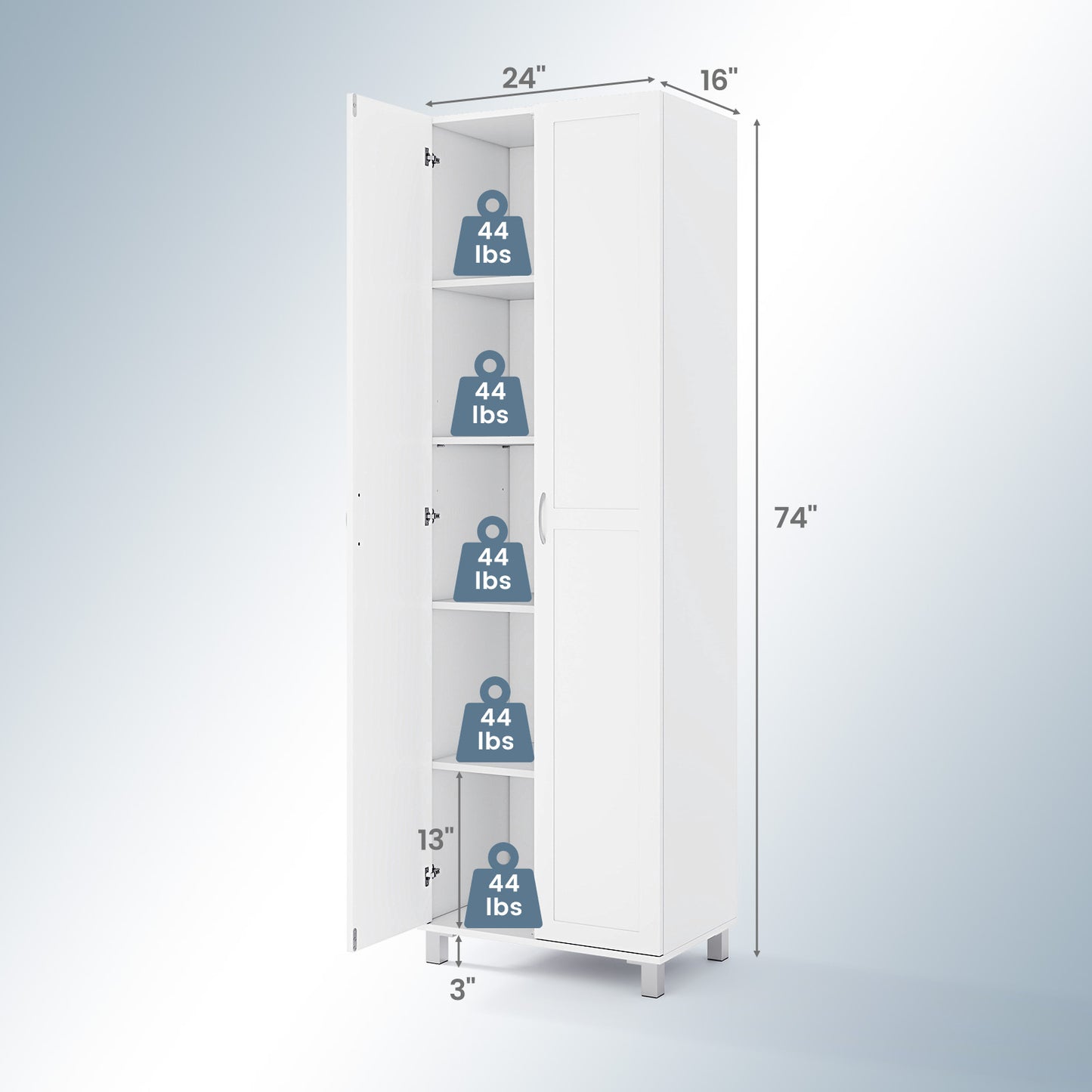 Tall Freestanding Storage Cabinet with Adjustable Shelves and Double Doors 73.5 Inch
