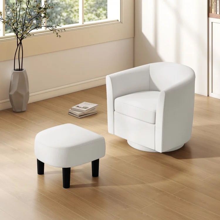 360 Degree Swivel Club Chair with Matching Ottoman and Ergonomic Backrest - Beige