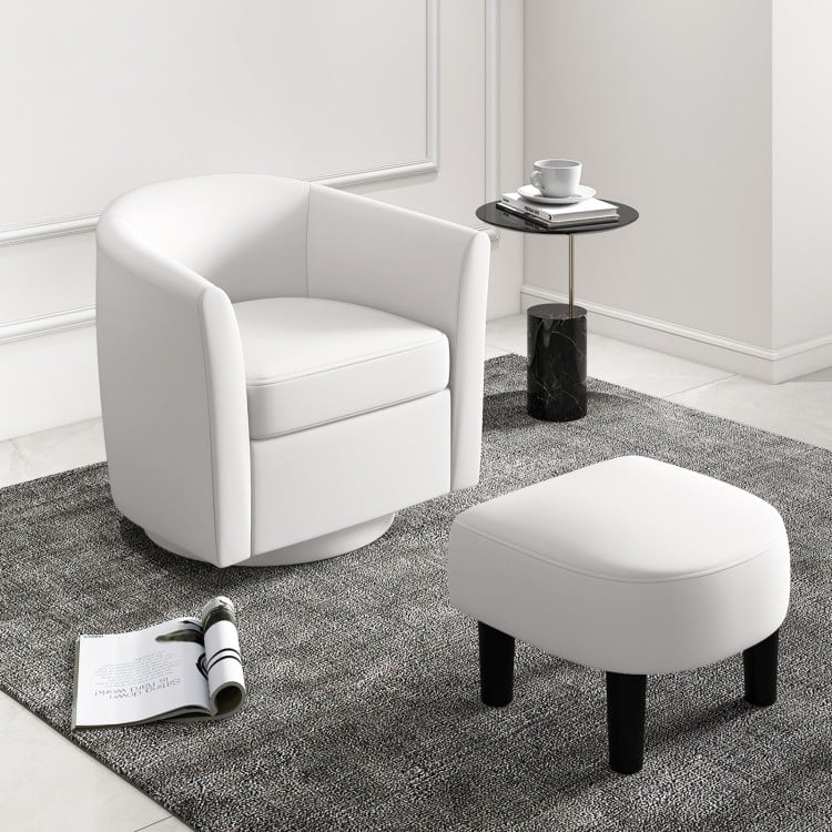 360 Degree Swivel Club Chair with Matching Ottoman and Ergonomic Backrest - Beige