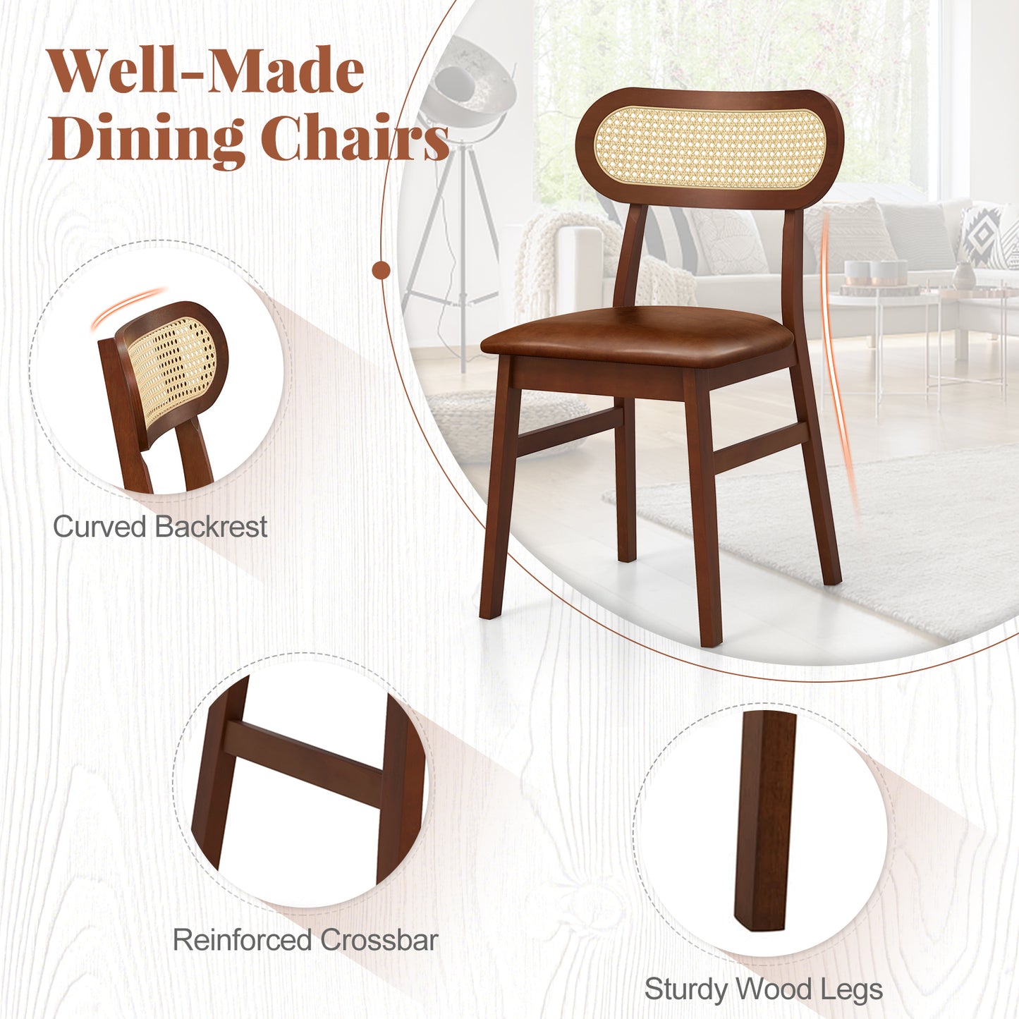Set of 2 Mid Century Modern Wooden Dining Chairs for Indoor Use – Coffee Finish