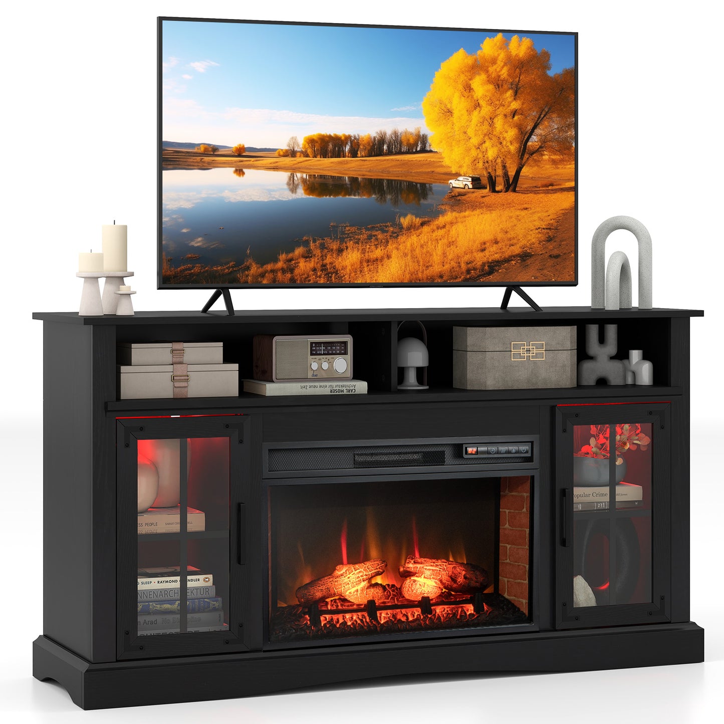 Electric Fireplace TV Console with Thermostat and Remote for TVs up to 50 Inch - Black