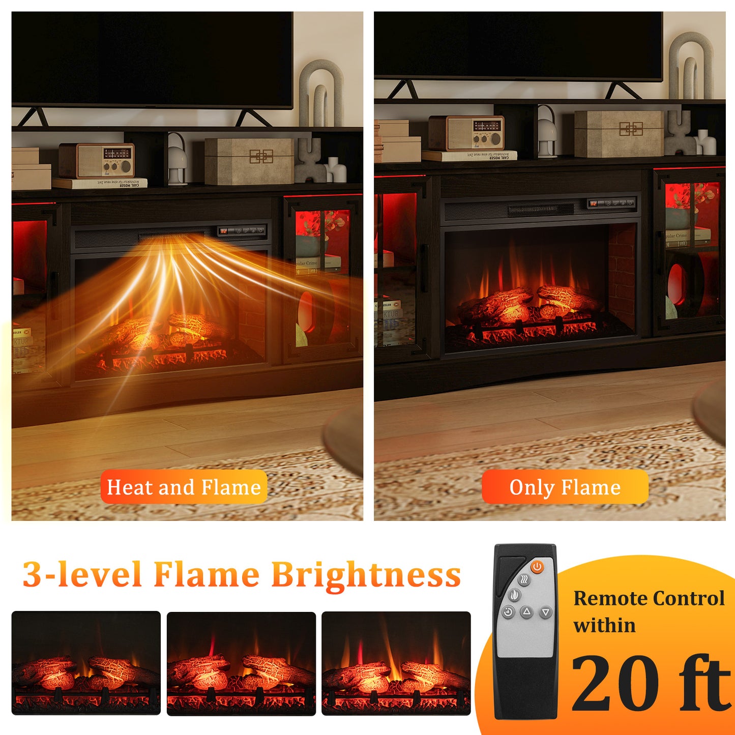 Electric Fireplace TV Console with Thermostat and Remote for TVs up to 50 Inch - Black