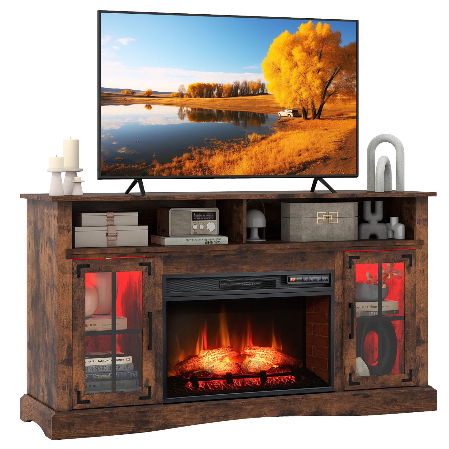 Electric Fireplace TV Console with Thermostat and Remote for TVs up to 50 Inch - Rustic Brown