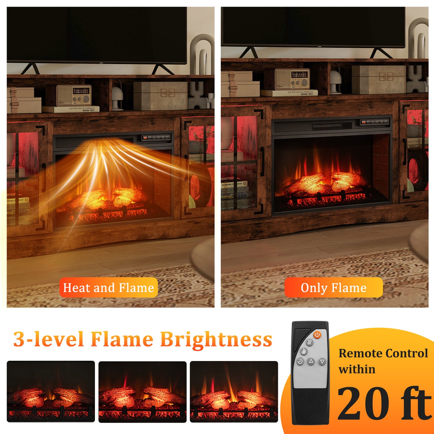 Electric Fireplace TV Console with Thermostat and Remote for TVs up to 50 Inch - Rustic Brown