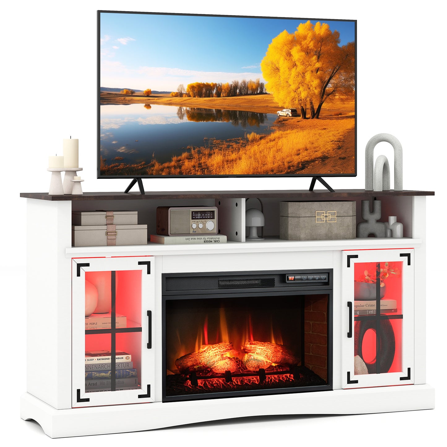 Electric Fireplace TV Console with Thermostat and Remote for TVs up to 50 Inch - White
