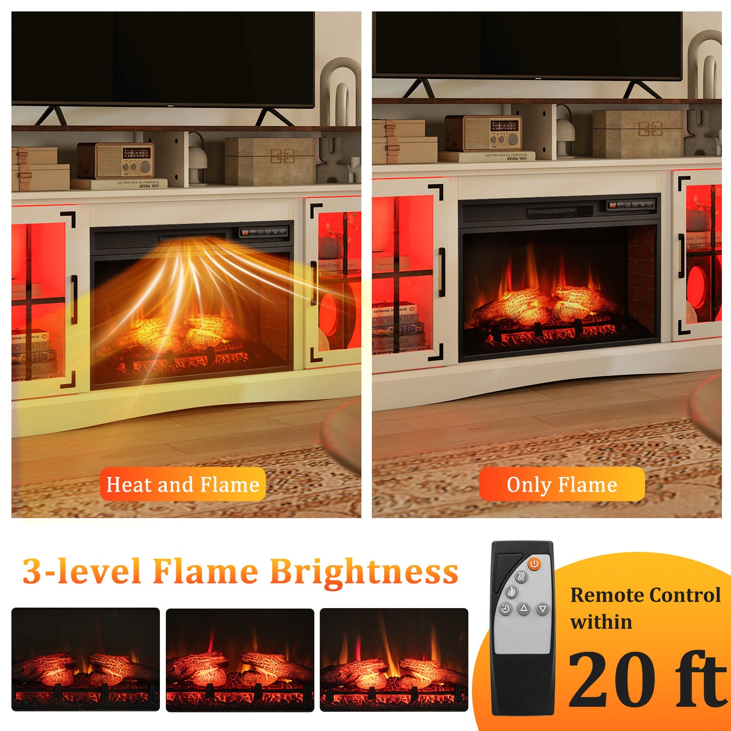 Electric Fireplace TV Console with Thermostat and Remote for TVs up to 50 Inch - White