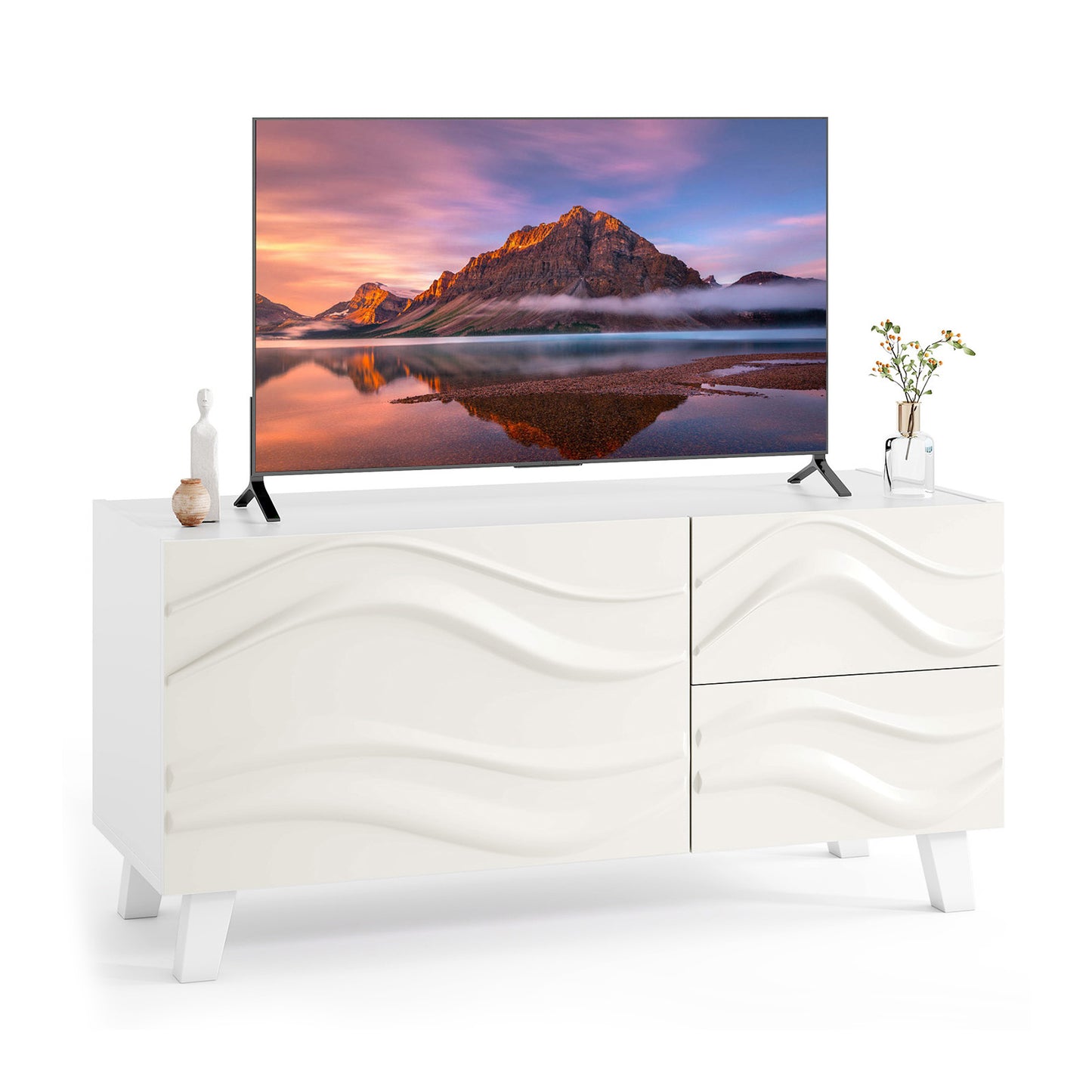 Mid-Century TV Stand with Storage Cabinet and Dual Drawers for TVs up to 44 Inches