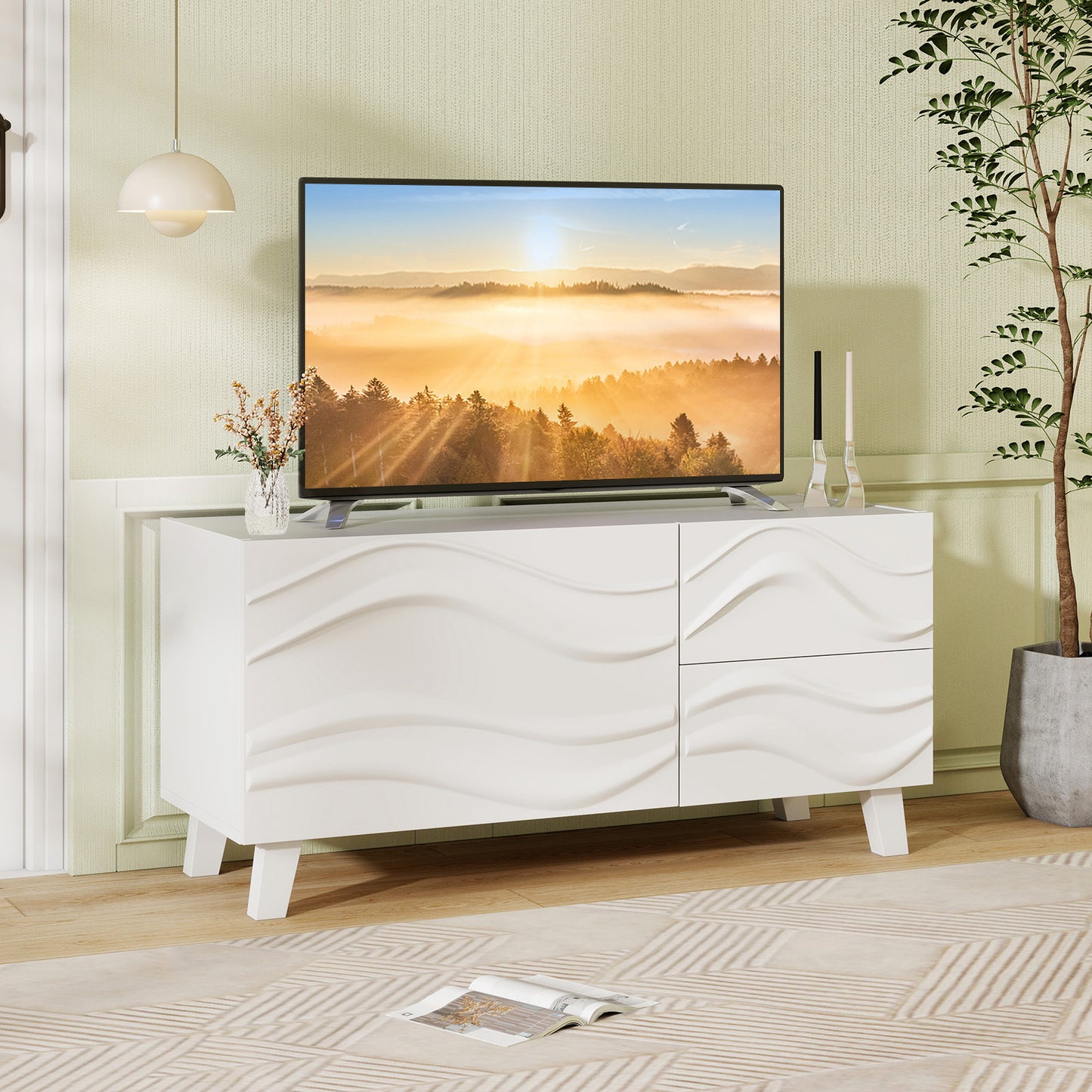 Mid-Century TV Stand with Storage Cabinet and Dual Drawers for TVs up to 44 Inches