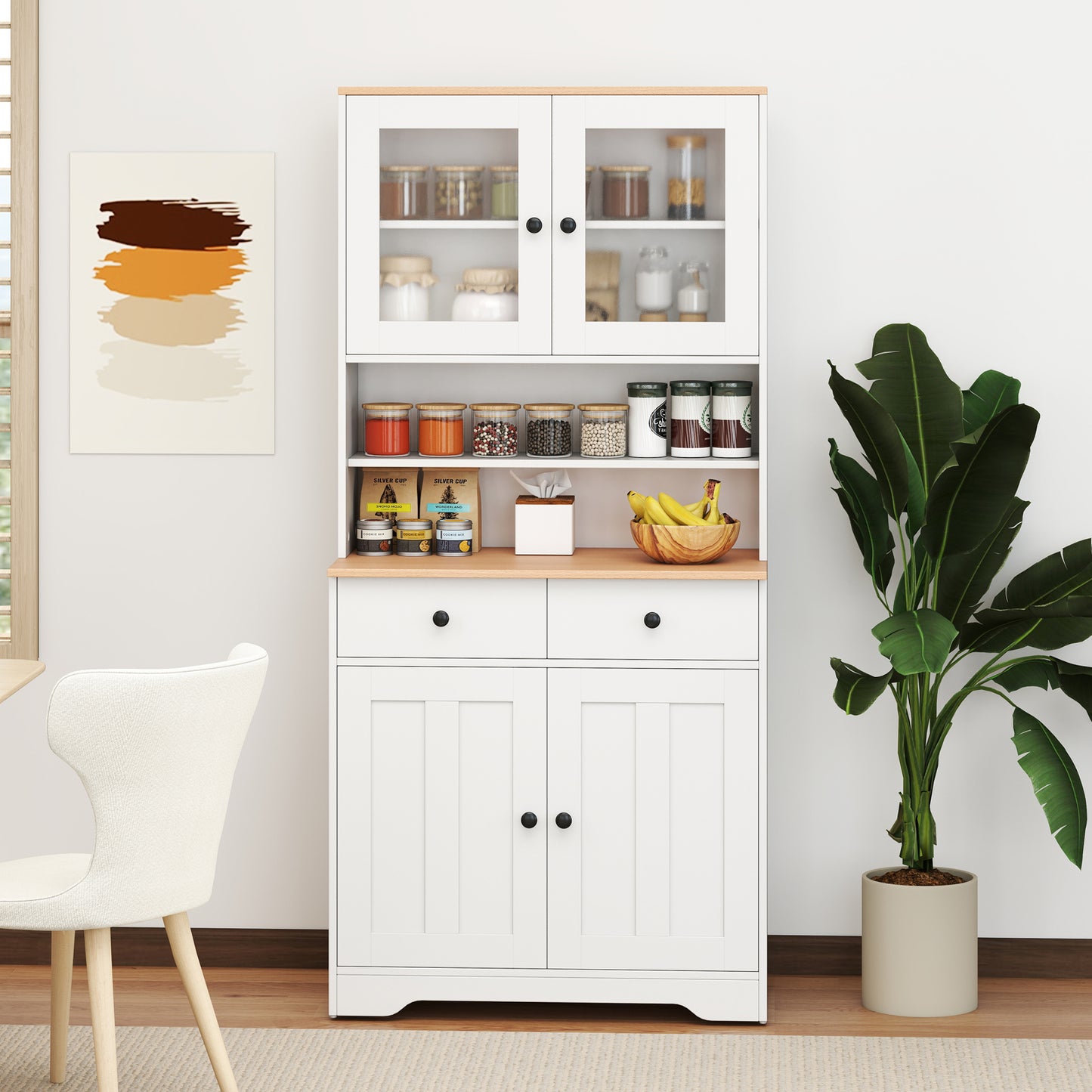 Kitchen Pantry Cabinet with Adjustable Shelves and Spacious Storage - White