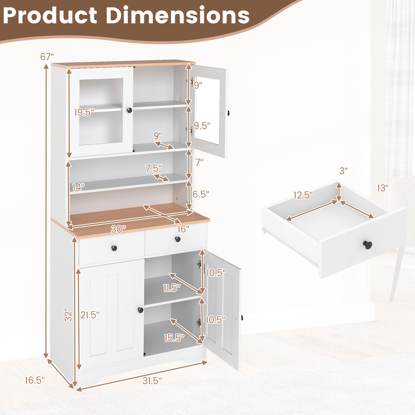 Kitchen Pantry Cabinet with Adjustable Shelves and Spacious Storage - White