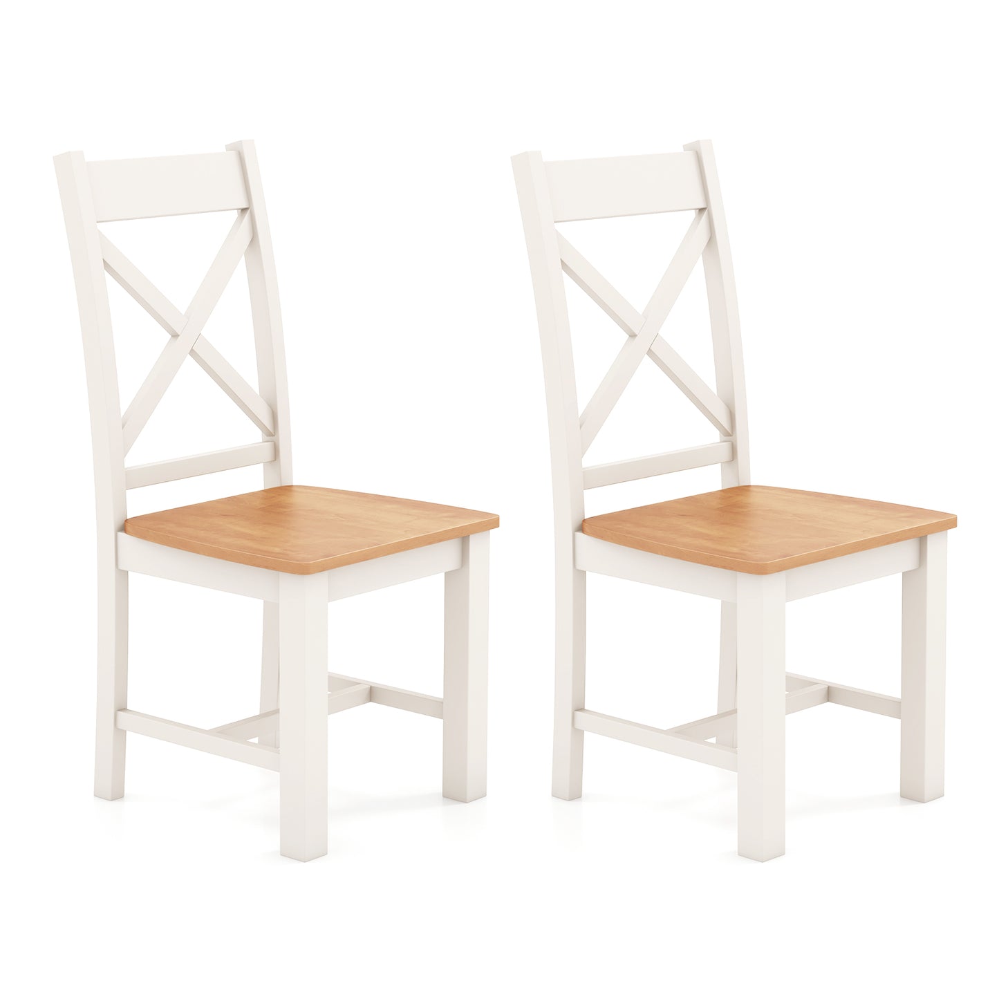 Farmhouse Wooden Dining Chairs Set of 2 with High Backrest and Solid Rubber Wood Frame