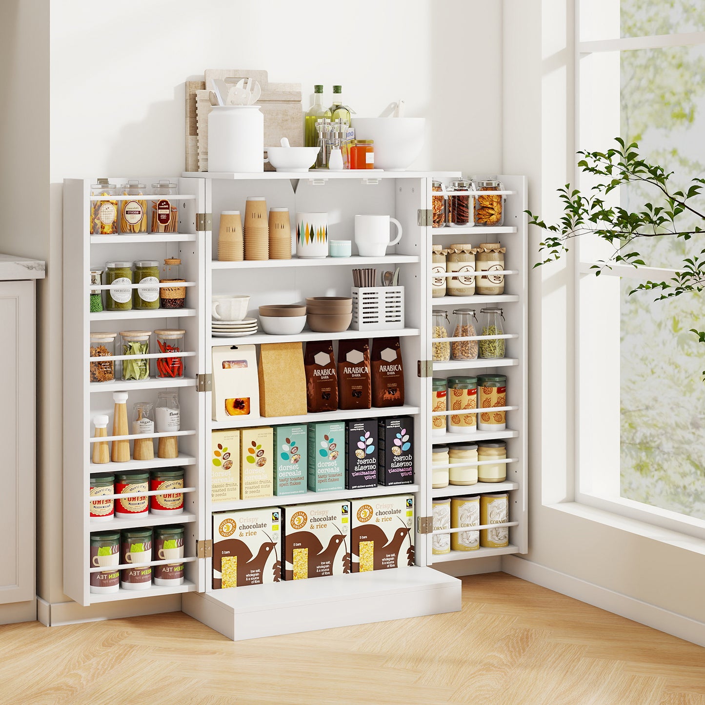 41 Inch Kitchen Pantry Cabinet with Adjustable Shelves and Double Doors for Organized Storage