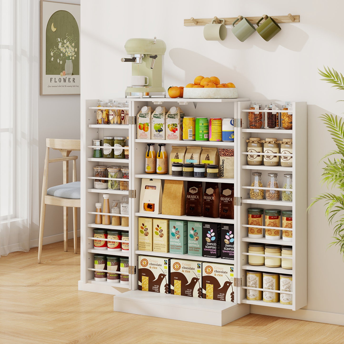 41 Inch Kitchen Pantry Cabinet with Adjustable Shelves and Double Doors for Organized Storage
