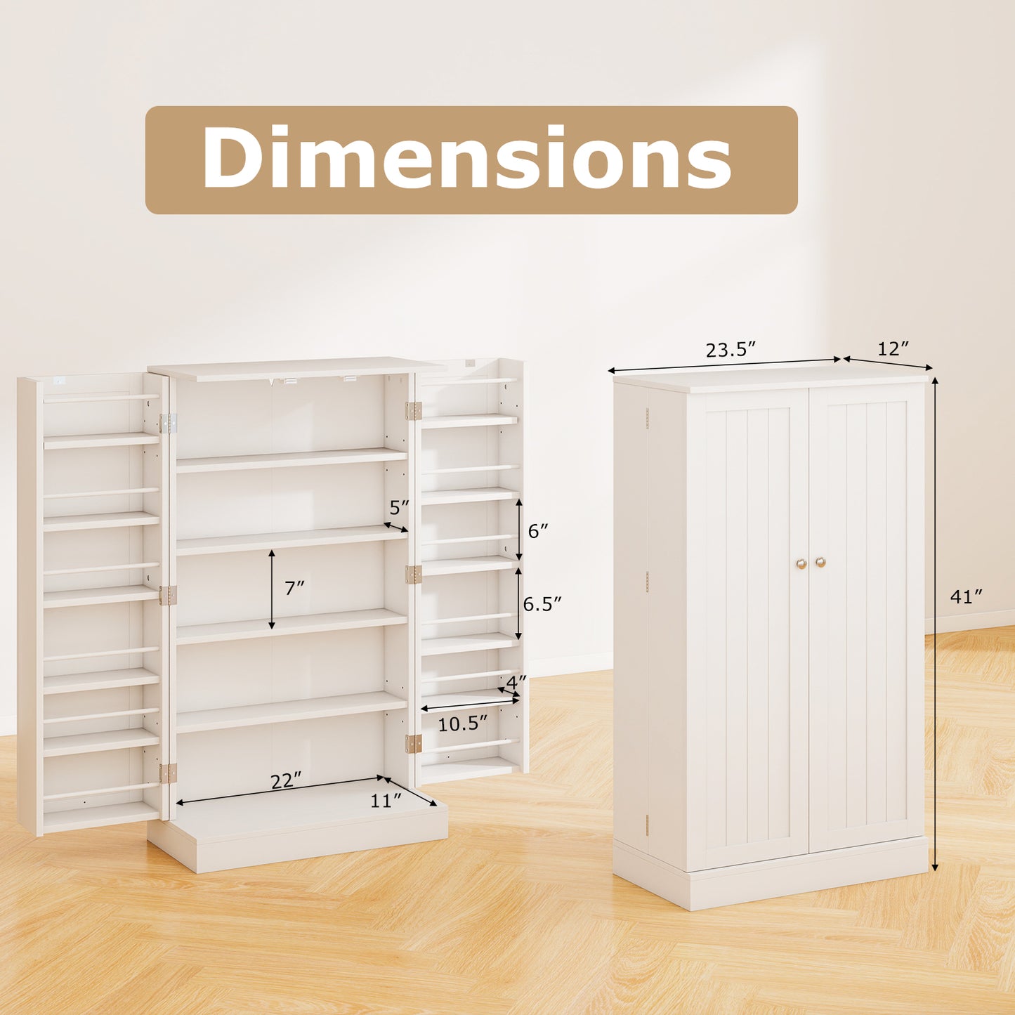 41 Inch Kitchen Pantry Cabinet with Adjustable Shelves and Double Doors for Organized Storage