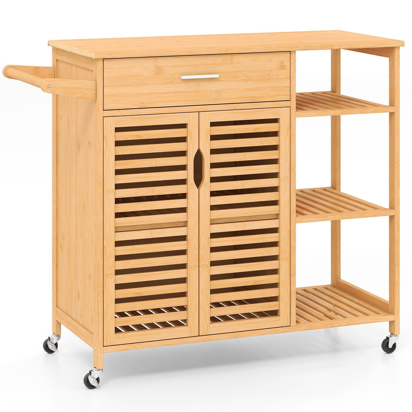 Mobile Bamboo Kitchen Island Cart with Spacious Storage and Locking Wheels