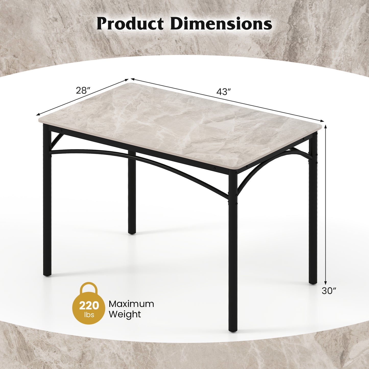 Durable Metal Frame Dining Table with Sleek Sintered Stone Top for 4 Seats