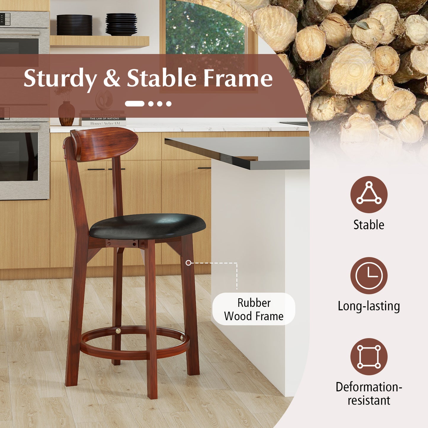 Modern Upholstered Armless Kitchen Island Dining Chairs with Cushioned Seat Set of 2 - 23.5 Inch Height