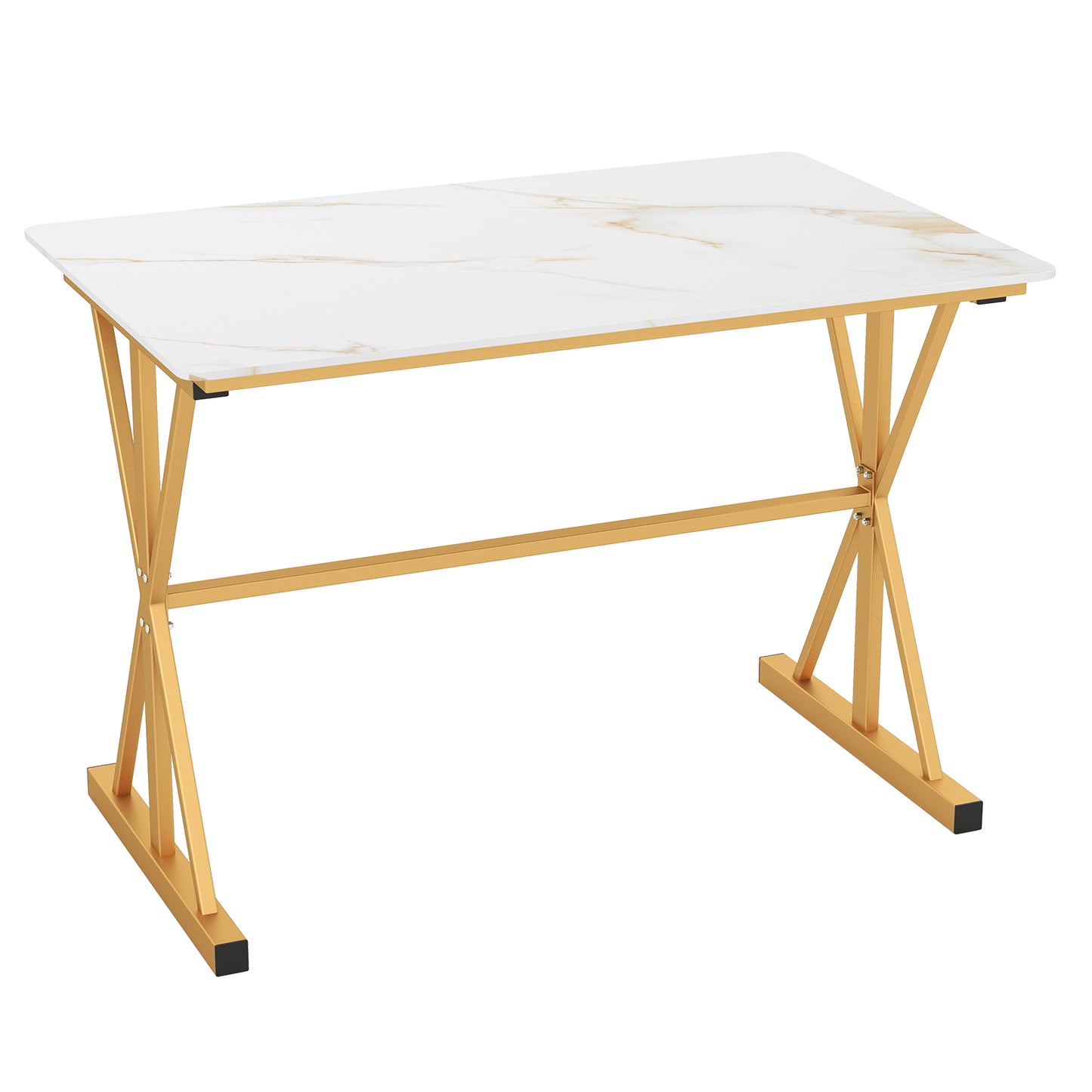 Elegant 44 Inch Sintered Stone Dining Table with Metal Frame and Faux Marble Top