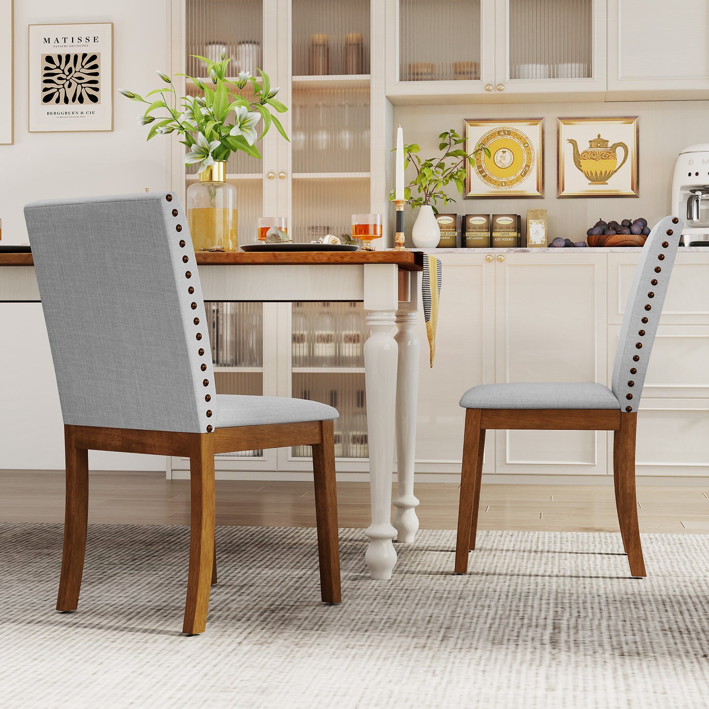 Set of 2 Upholstered Dining Chairs with Padded Seats for Living Room and Kitchen Comfort