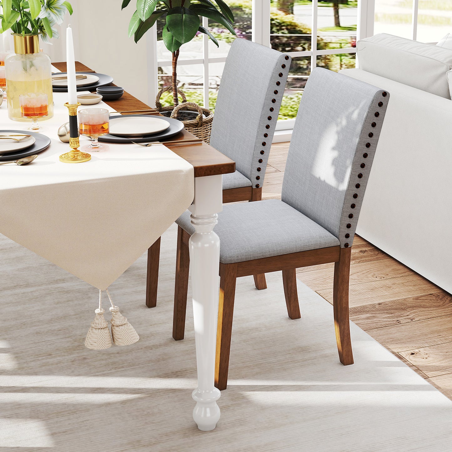 Set of 2 Upholstered Dining Chairs with Padded Seats for Living Room and Kitchen Comfort