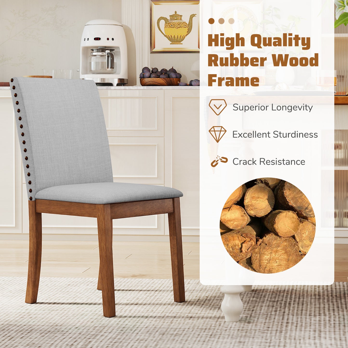Set of 2 Upholstered Dining Chairs with Padded Seats for Living Room and Kitchen Comfort