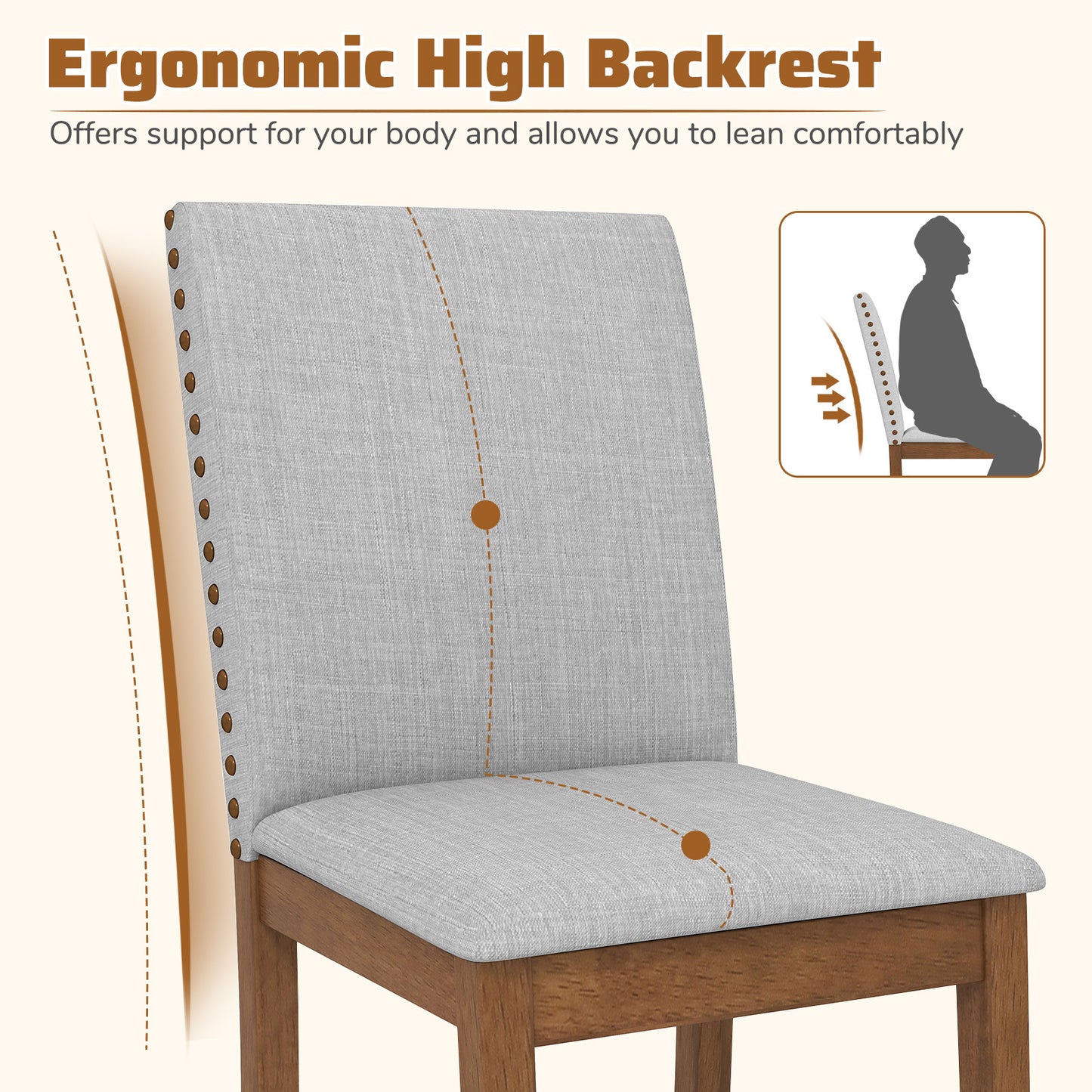 Set of 2 Upholstered Dining Chairs with Padded Seats for Living Room and Kitchen Comfort