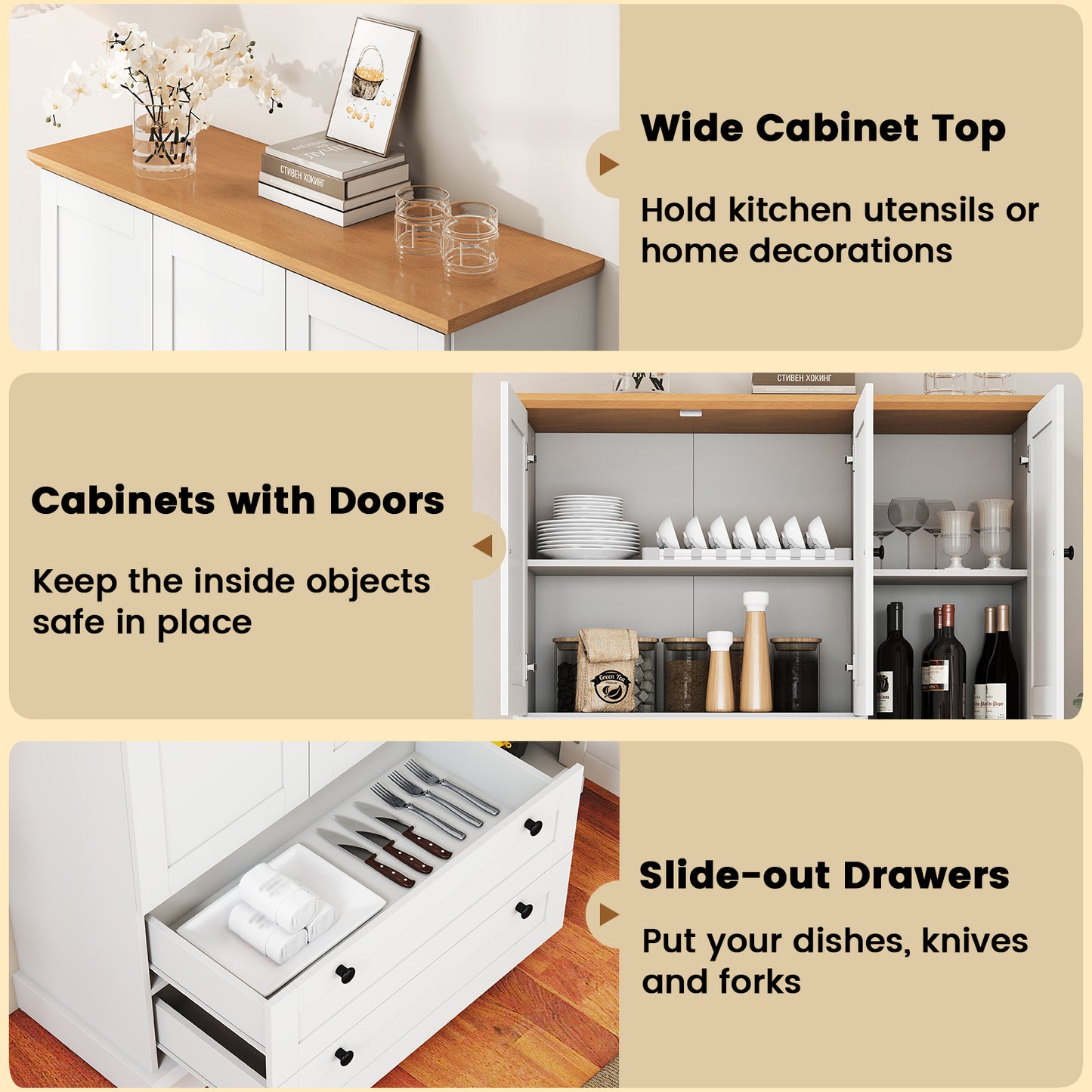 47.5 Inch Freestanding Kitchen Pantry Cabinet with Drawers and Doors, Farmhouse Storage Organizer