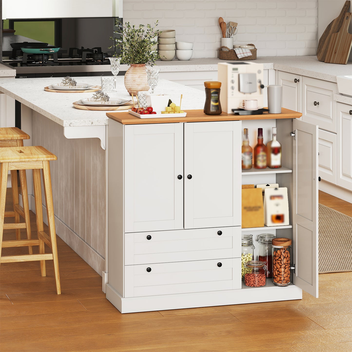 47.5 Inch Freestanding Kitchen Pantry Cabinet with Drawers and Doors, Farmhouse Storage Organizer