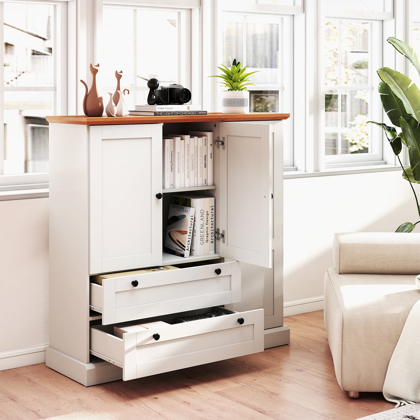 47.5 Inch Freestanding Kitchen Pantry Cabinet with Drawers and Doors, Farmhouse Storage Organizer