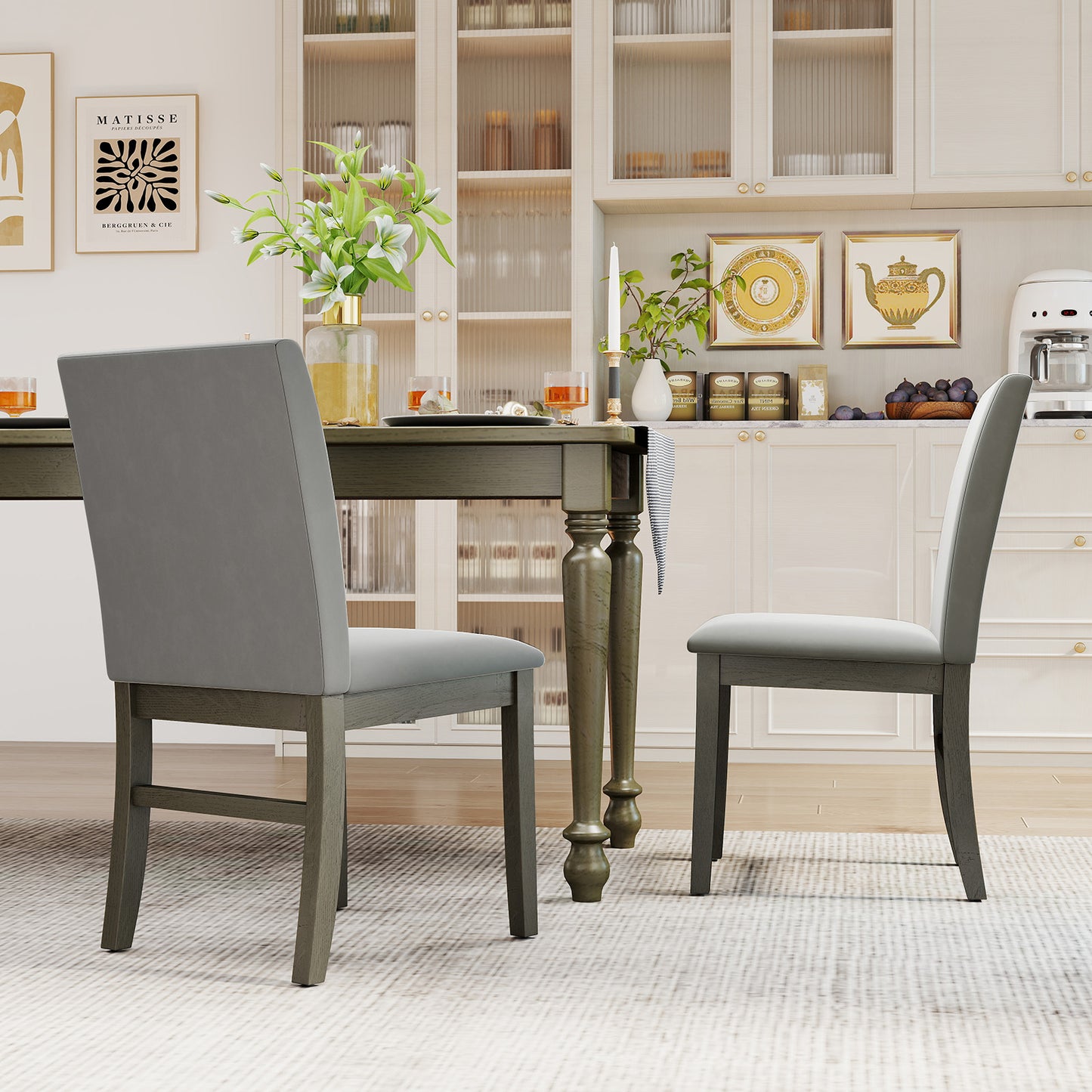 Velvet Upholstered Dining Chairs with High Backrest and Solid Rubber Wood Legs Set of 2